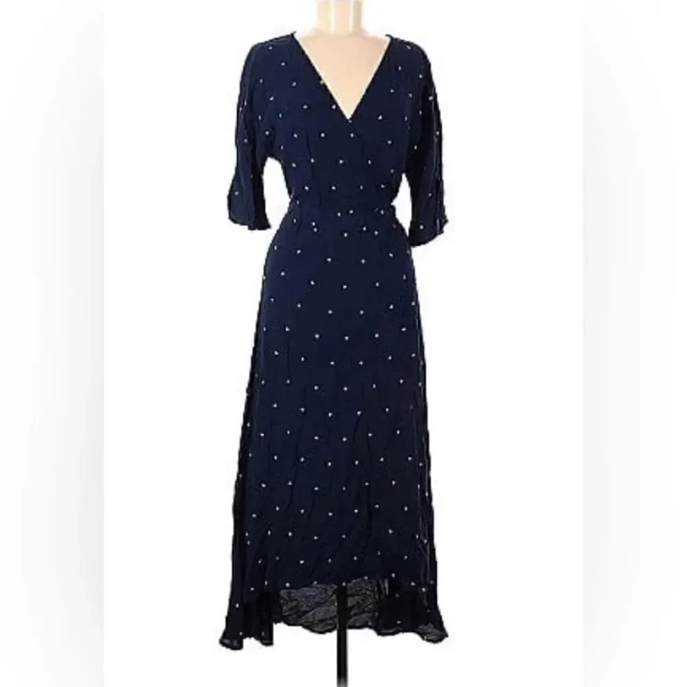 Charli Navy Embroidered high low wrap dress size 4 EUC